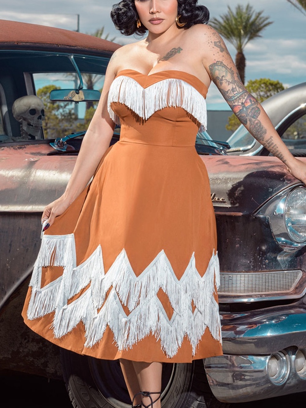 ❣️ THE EL CORTEZ SWING DRESS IN HONEY GINGER RETRO STRAPLESS MEDIUM